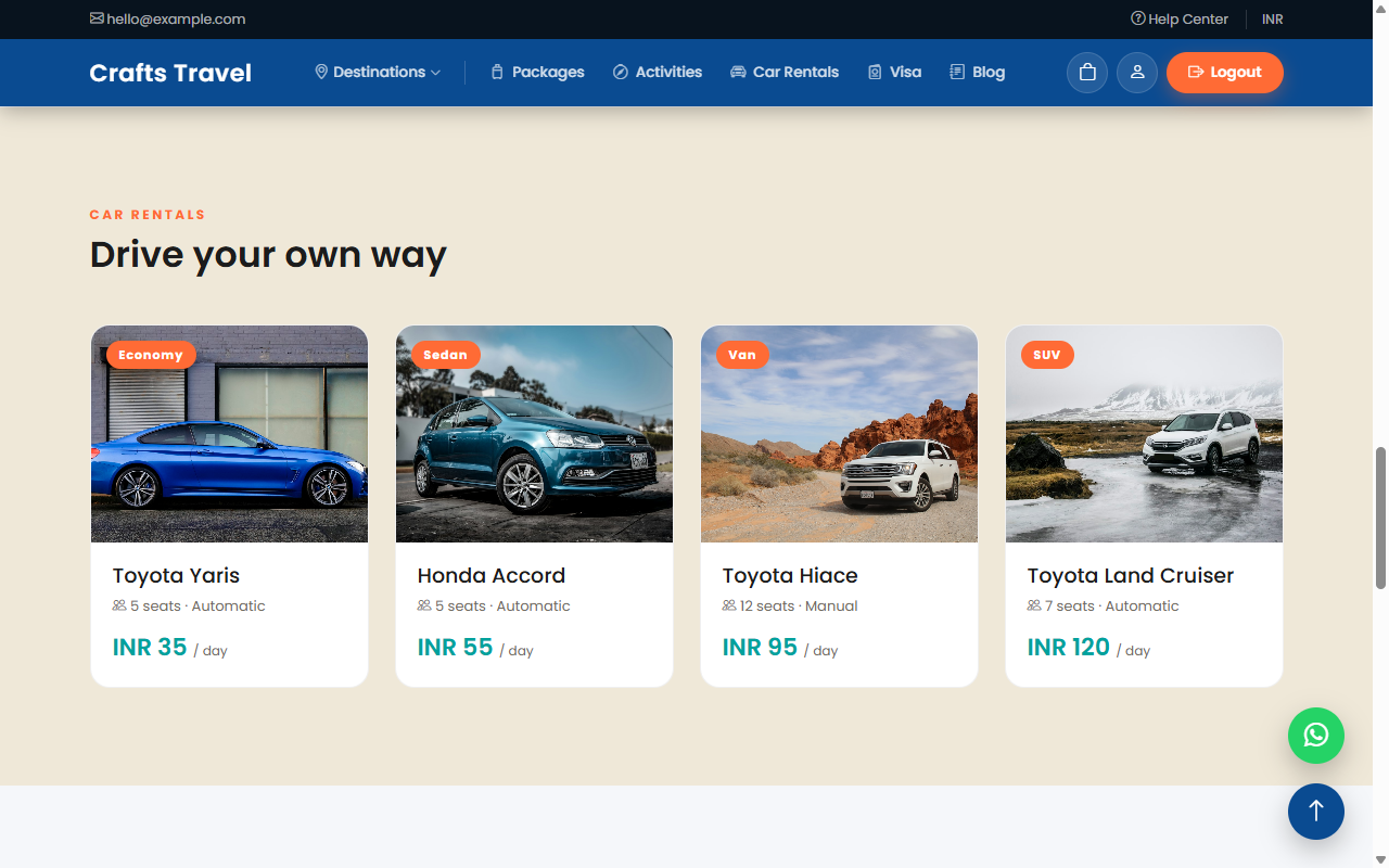 Crafts Travel Portal – Complete Tours & Travels Booking System Packages, Visa, Cars, Activities — screenshot 1