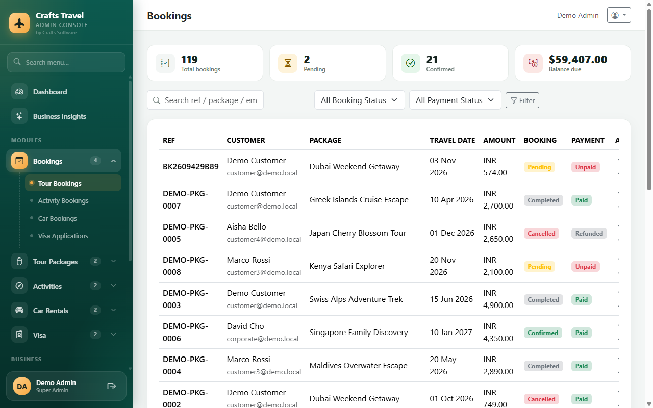 Crafts Travel Portal – Complete Tours & Travels Booking System Packages, Visa, Cars, Activities — screenshot 5