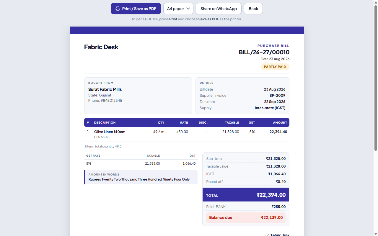 FabricDesk ERP | The Intelligent Fabric Shop Management System — screenshot 4