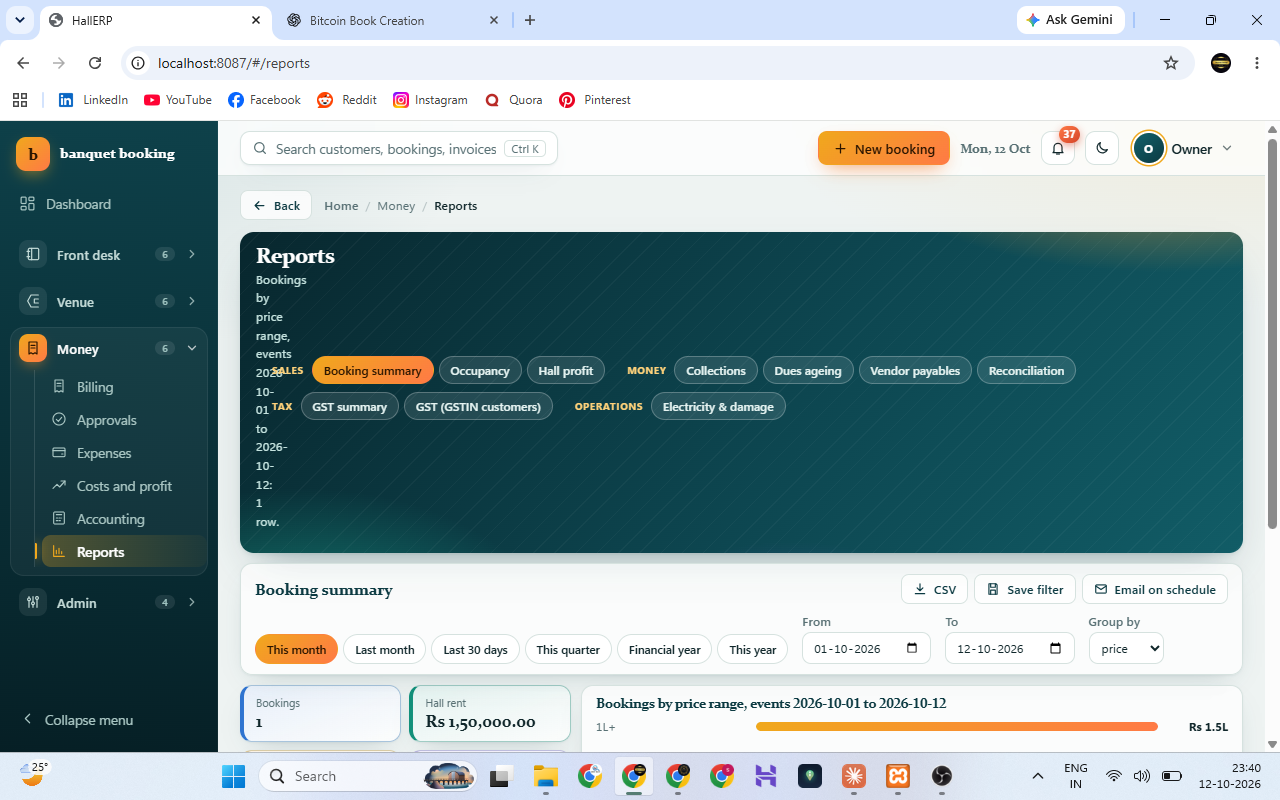 HallERP - Advanced Function Hall and Banquet Booking Management Software — screenshot 2
