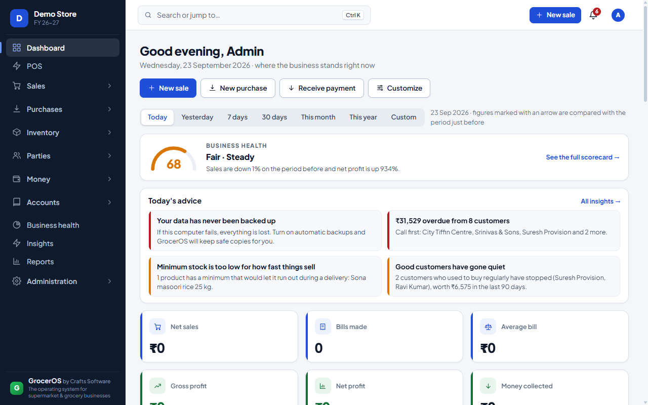 Grocer OS – Smart Supermarket & Grocery ERP with Business Insights — screenshot 1