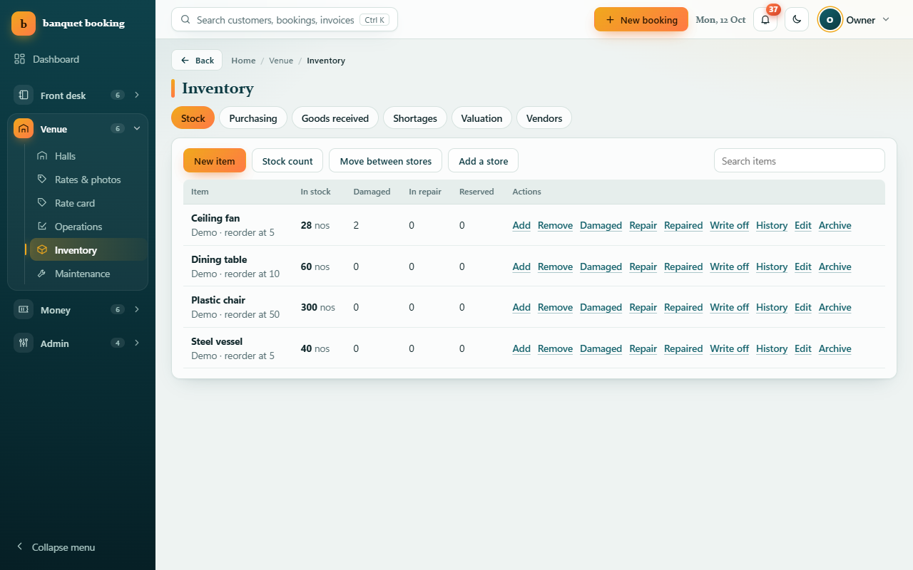 HallERP - Advanced Function Hall and Banquet Booking Management Software — screenshot 5