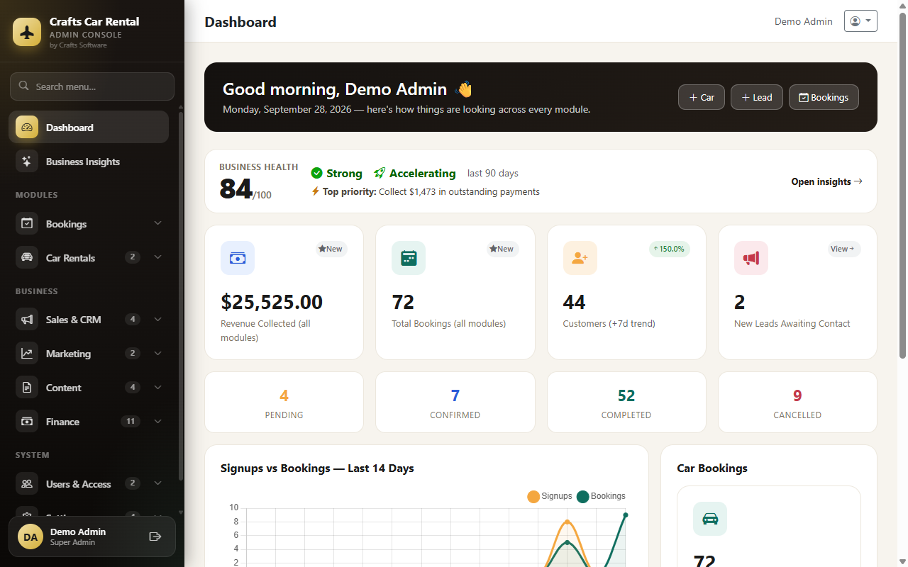 Crafts Car Rental ERP | Online Booking and Rental Business Management Software — screenshot 5