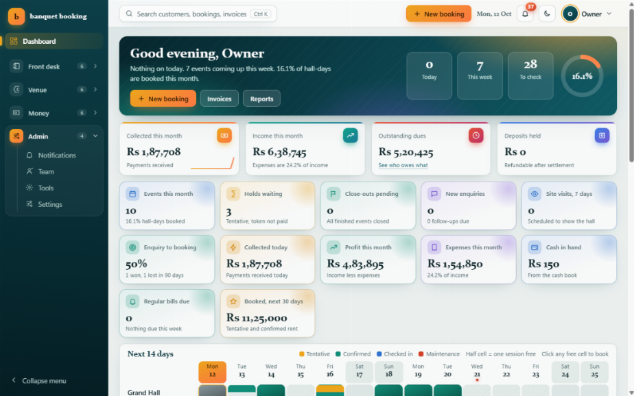HallERP - Advanced Function Hall and Banquet Booking Management Software — screenshot 1