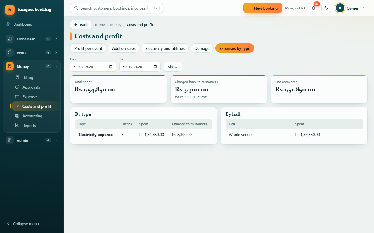 HallERP - Advanced Function Hall and Banquet Booking Management Software — screenshot 3