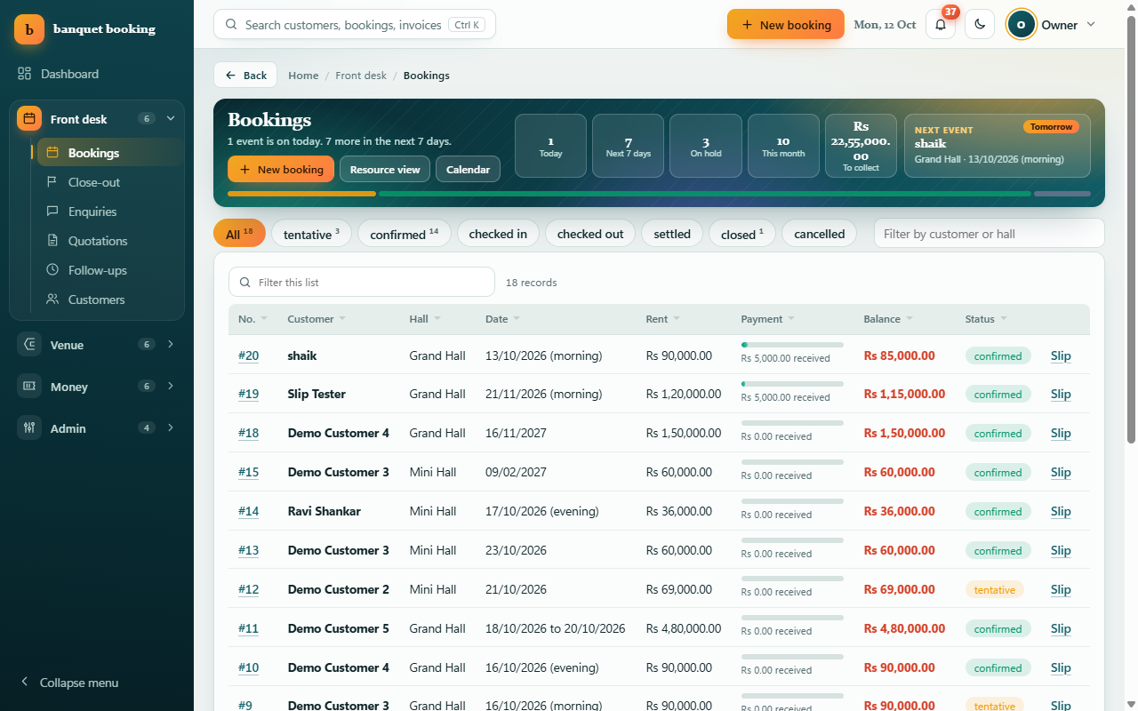 HallERP - Advanced Function Hall and Banquet Booking Management Software — screenshot 6