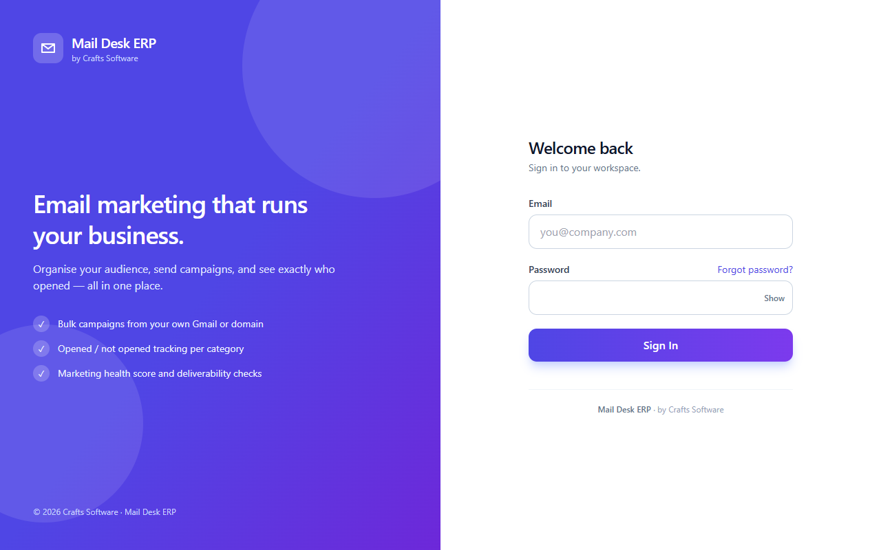 Mail Desk ERP | Bulk Emails, Smart Follow Ups & Marketing Health Dashboard — screenshot 5
