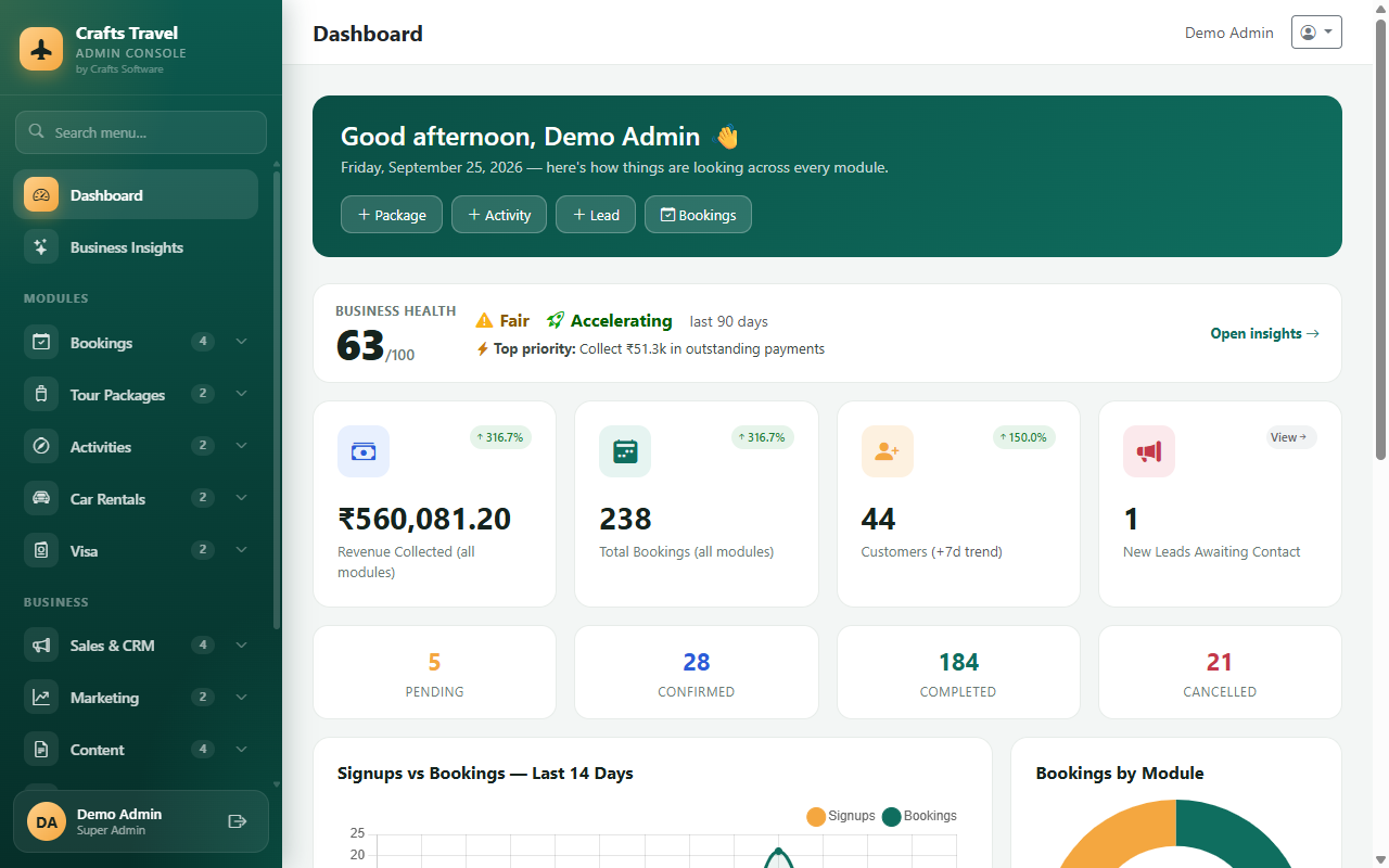 Crafts Travel Portal – Complete Tours & Travels Booking System Packages, Visa, Cars, Activities — screenshot 6