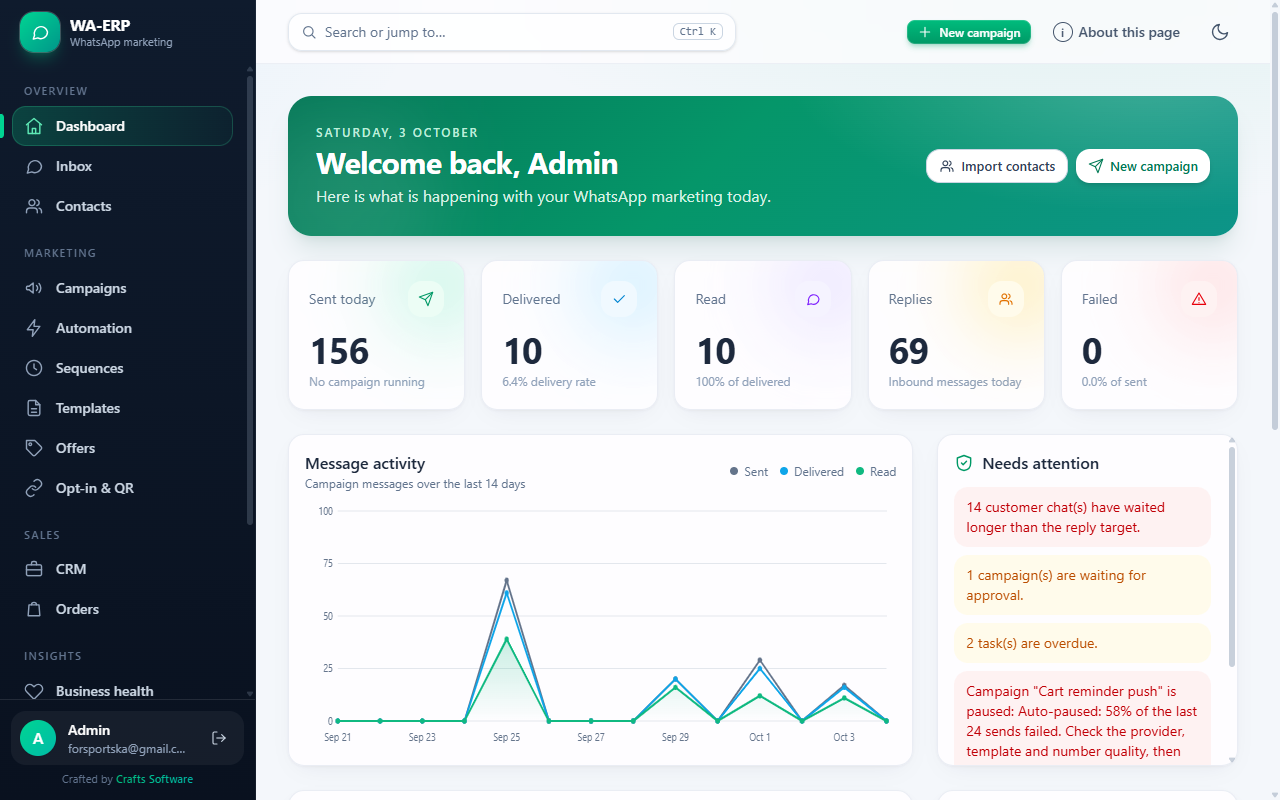 WhatsApp No.1 Bulk Marketing ERP | Complete WhatsApp Marketing Automation & CRM | WA-ERP — screenshot 1