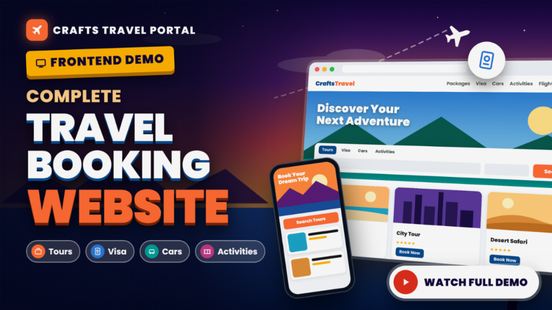 Crafts Travel Portal – Complete Tours & Travels Booking System Packages, Visa, Cars, Activities