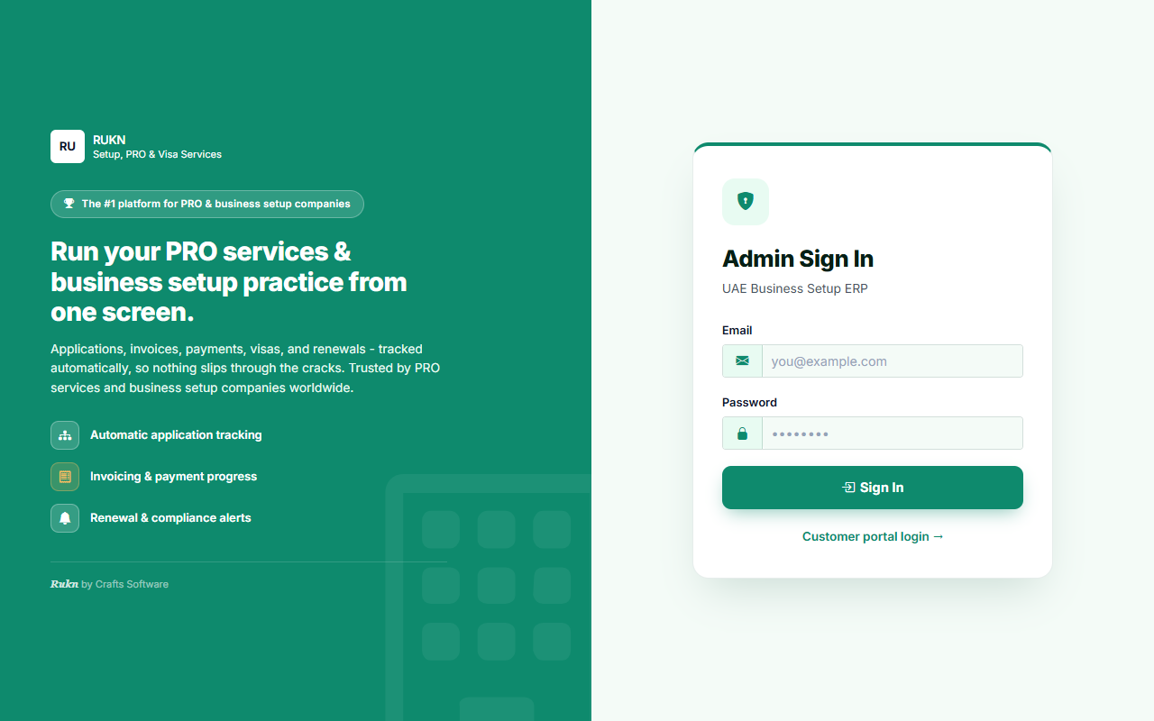 Rukn — The Complete ERP for UAE Business Setup & PRO Firms — screenshot 1