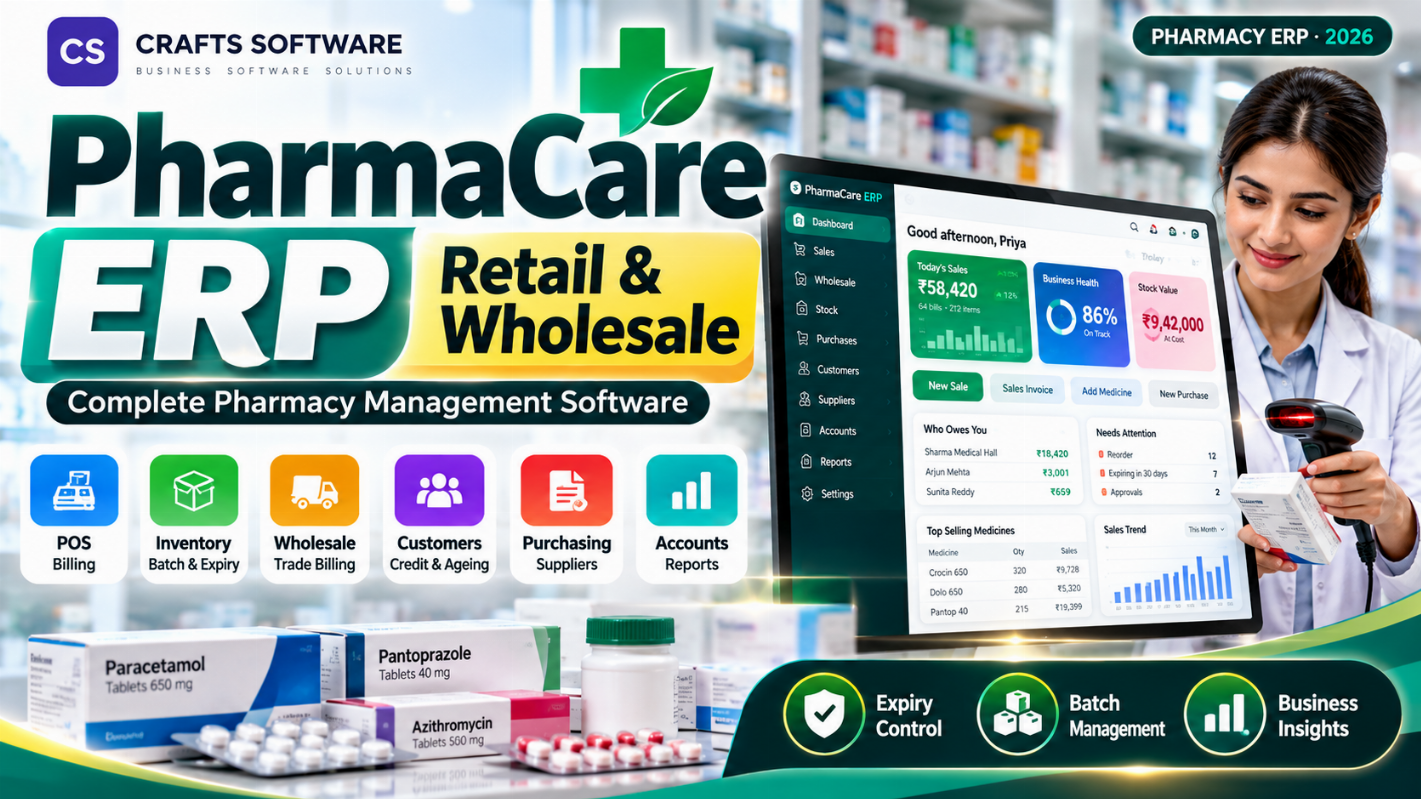 PharmaCare ERP | Advanced Retail & Wholesale Pharmacy ERP with POS, Inventory & Business Insights