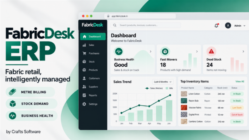 FabricDesk ERP | The Intelligent Fabric Shop Management System — screenshot 1